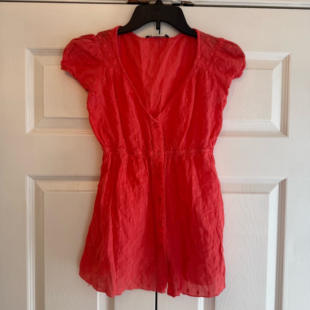 Love Squared Coral Textured Dot Blouse